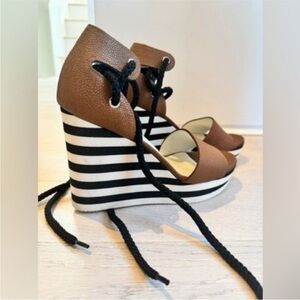 MaxMara Brown and Black Wedge Sandals